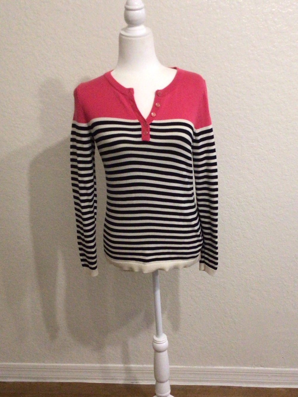 Talbots pink color block striped sweater